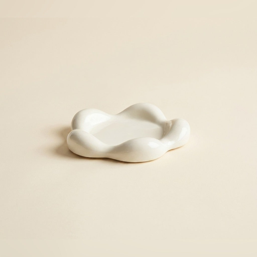 Blossom Ceramic Cat Plate in white, plate only, studio shot