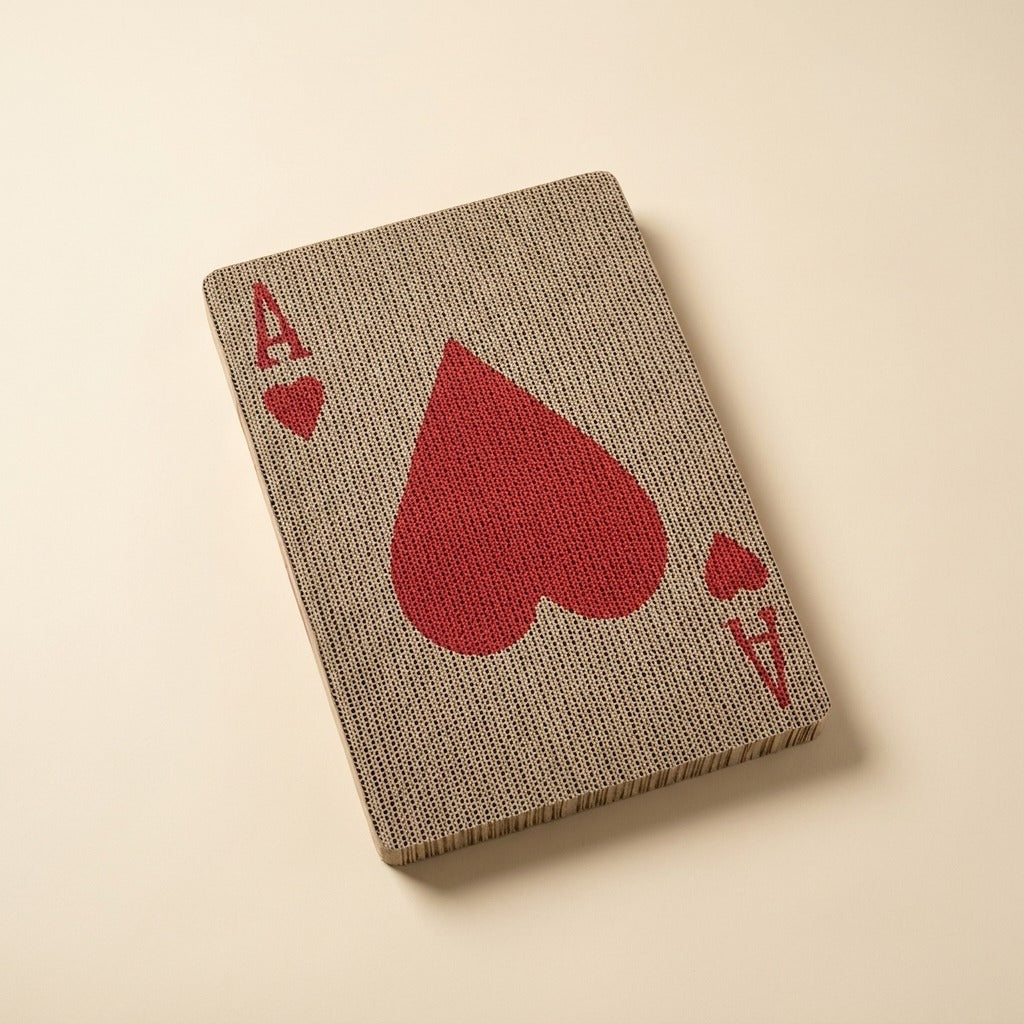 Playing Card Cardboard Cat Scratcher, ace of hearts design, studio shot