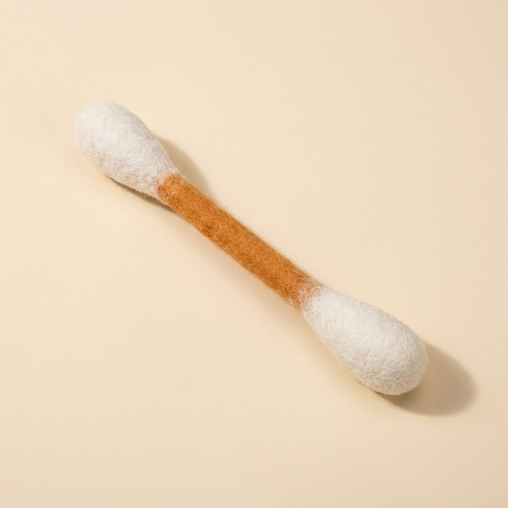 Giant Felt Cotton Bud Cat Toy in orange, studio shot