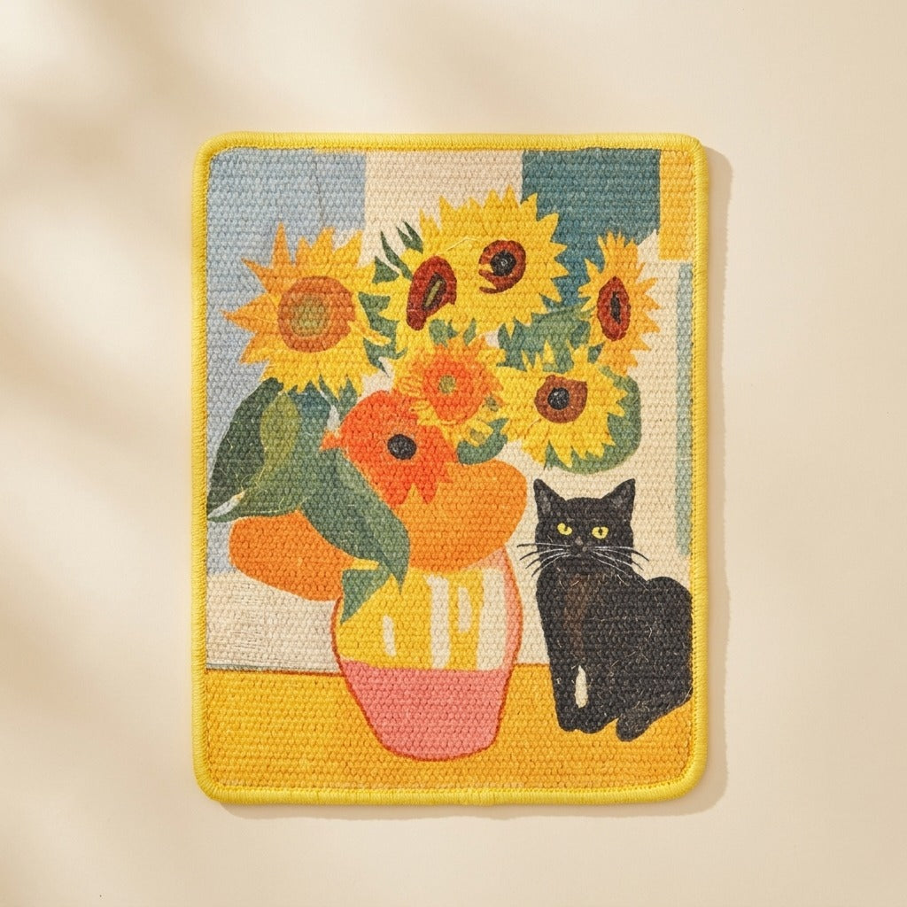 Oil Painting Sisal Scratch Board with sunflower artwork, studio shot