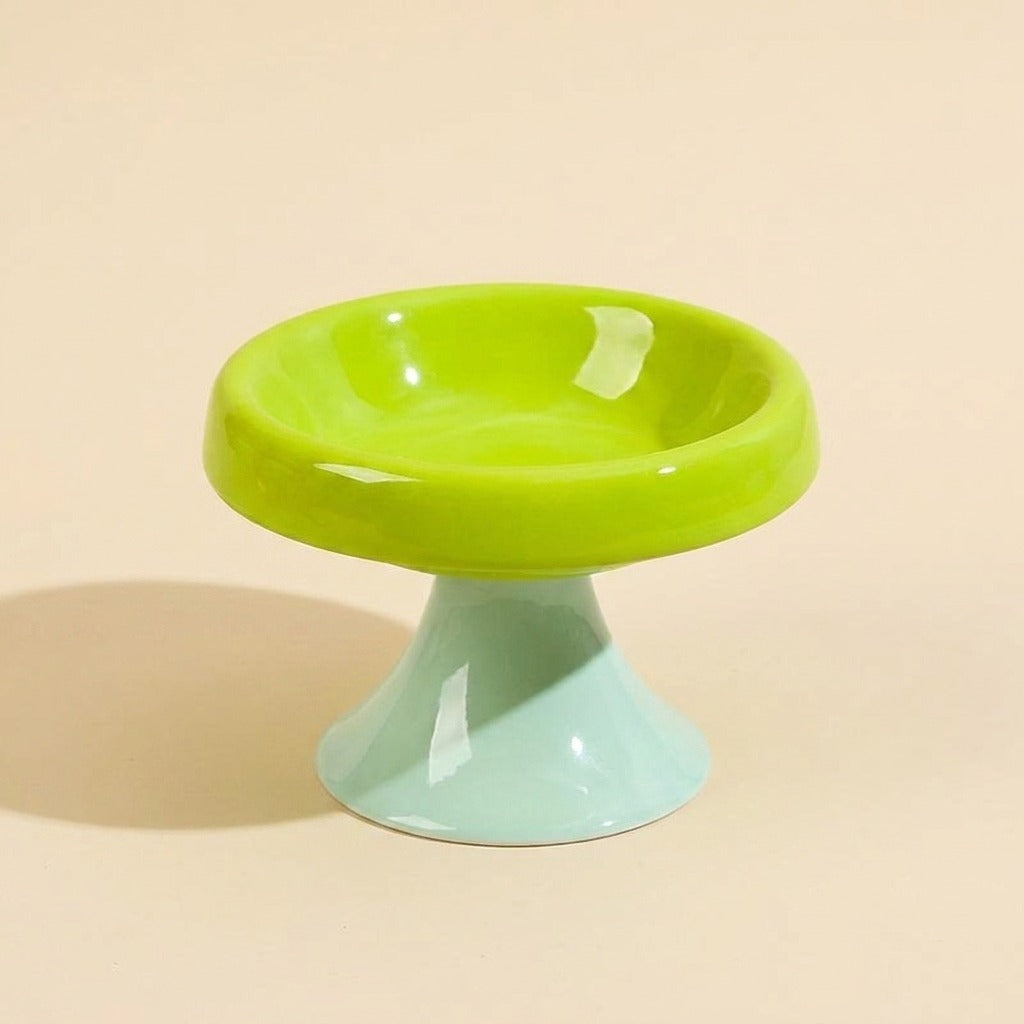 Pastel Pedestal Ceramic Cat Bowl, green bowl on mint pedestal, studio shot