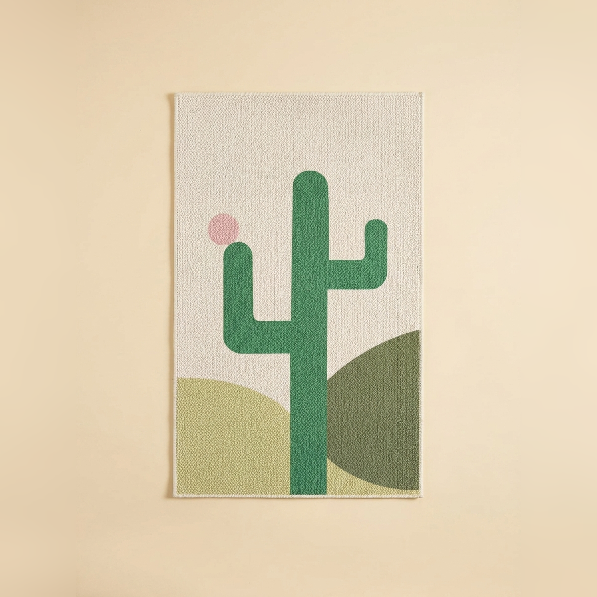 Trimmable self adhesive cat scratch mat with a printed cactus design