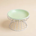 Raised Ceramic Cat Plate on wire stand in green, studio shot