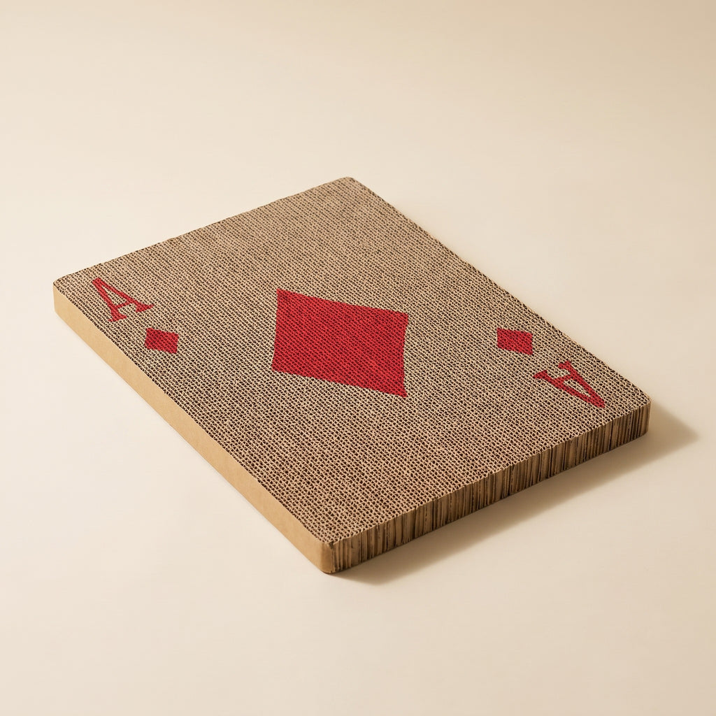 playing card cardboard cat scratcher, studio product photo