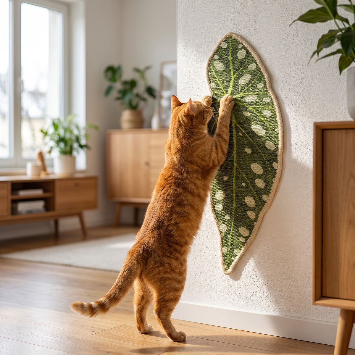 leaf sisal cat scratch mat, with a cat using it