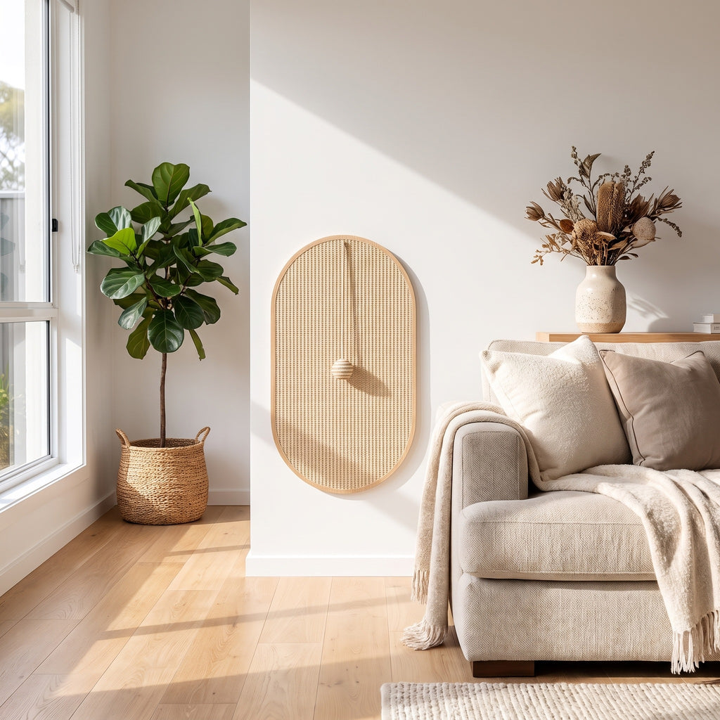 natural sisal arch wall scratch pad, in a sunlit Australian home