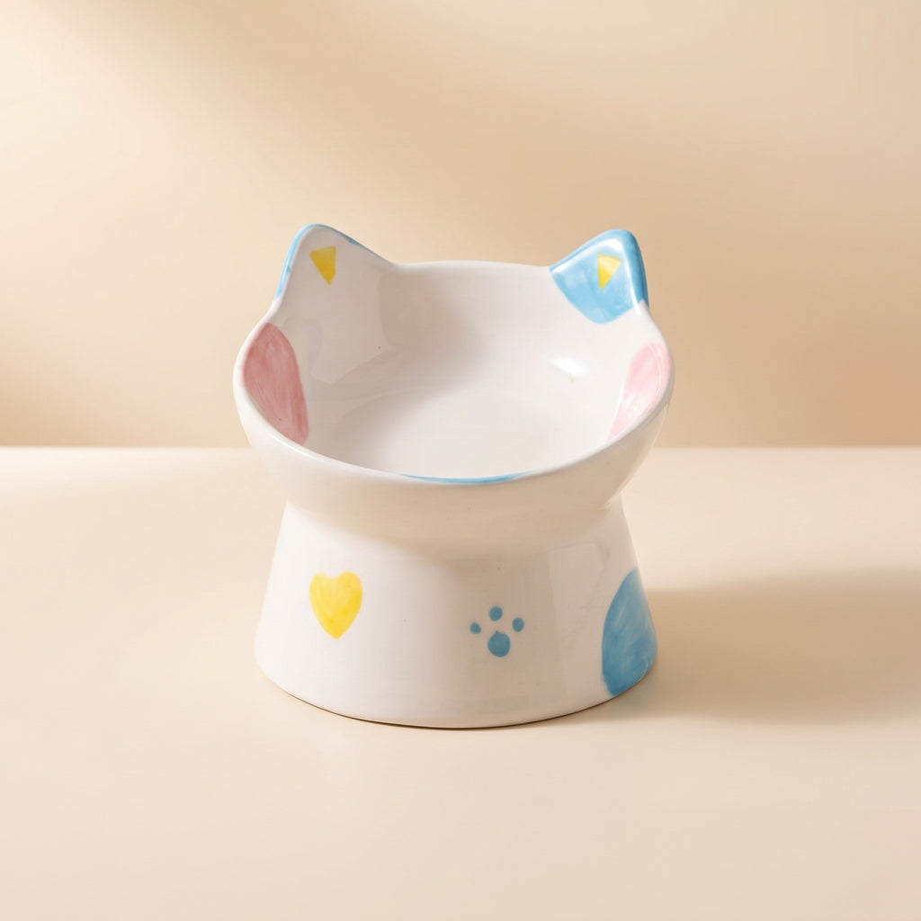 cat face tilted ceramic bowl, studio product photo